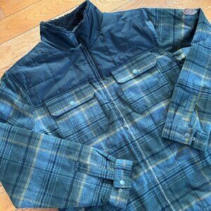 Free Country‎ Flannel Fleece Work Jacket Mens XL Quilted Overlay Duffle Olive